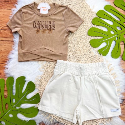Conj. Blusa Nature Whispers e Short - Marrom e Areia